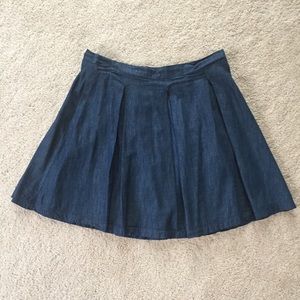 High waist chambray box pleat short mini skirt